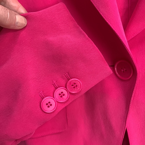 Lafayette 148 Hot 💕 Pink Barbie Silk Soft Long Sleeve One Button Jacket Blazer - Picture 11 of 16
